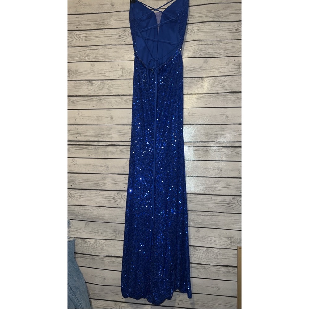 Blue Sequin V-Neck Prom Gown